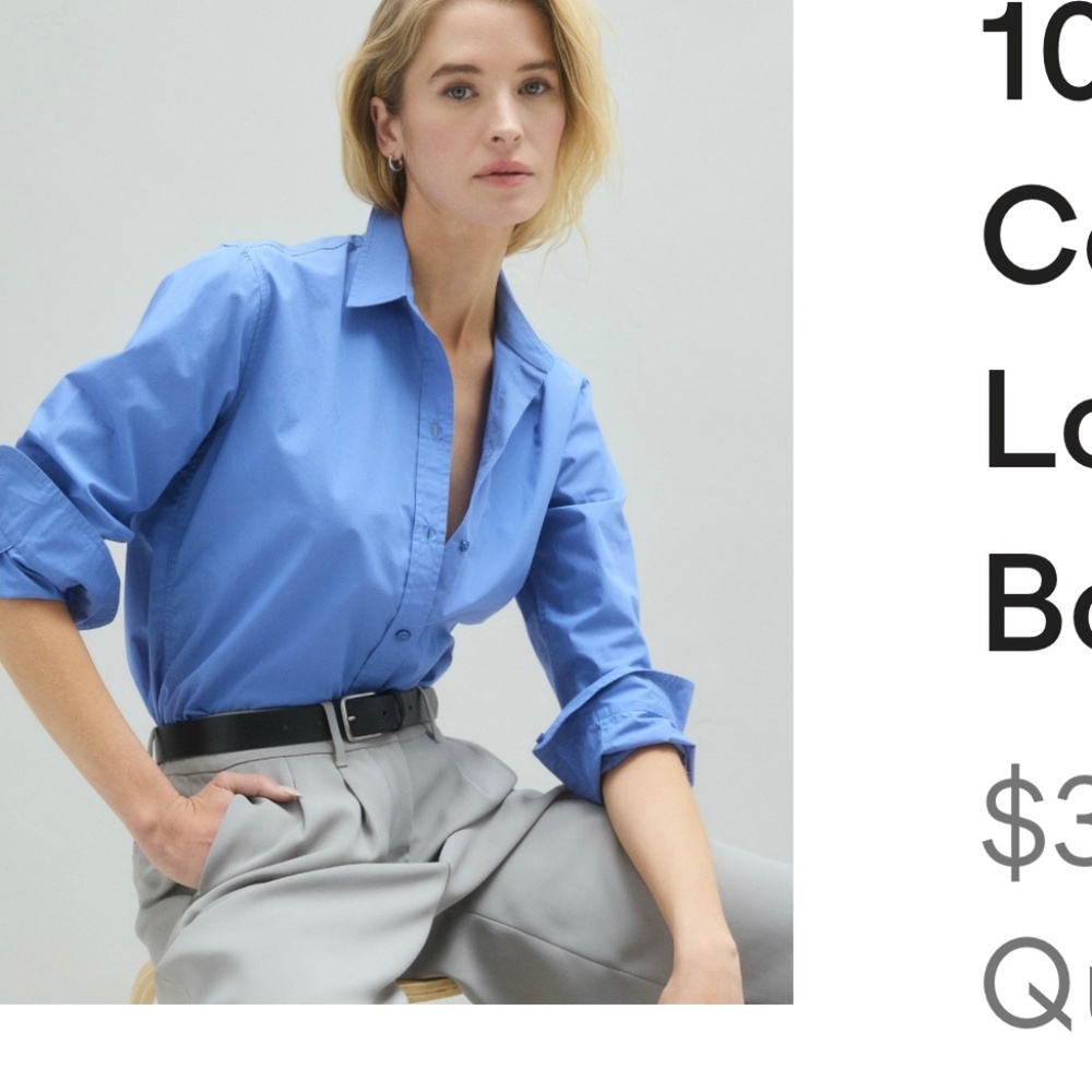 100% Organic Cotton Poplin Long Sleeve Boyfriend Shirt quince XS